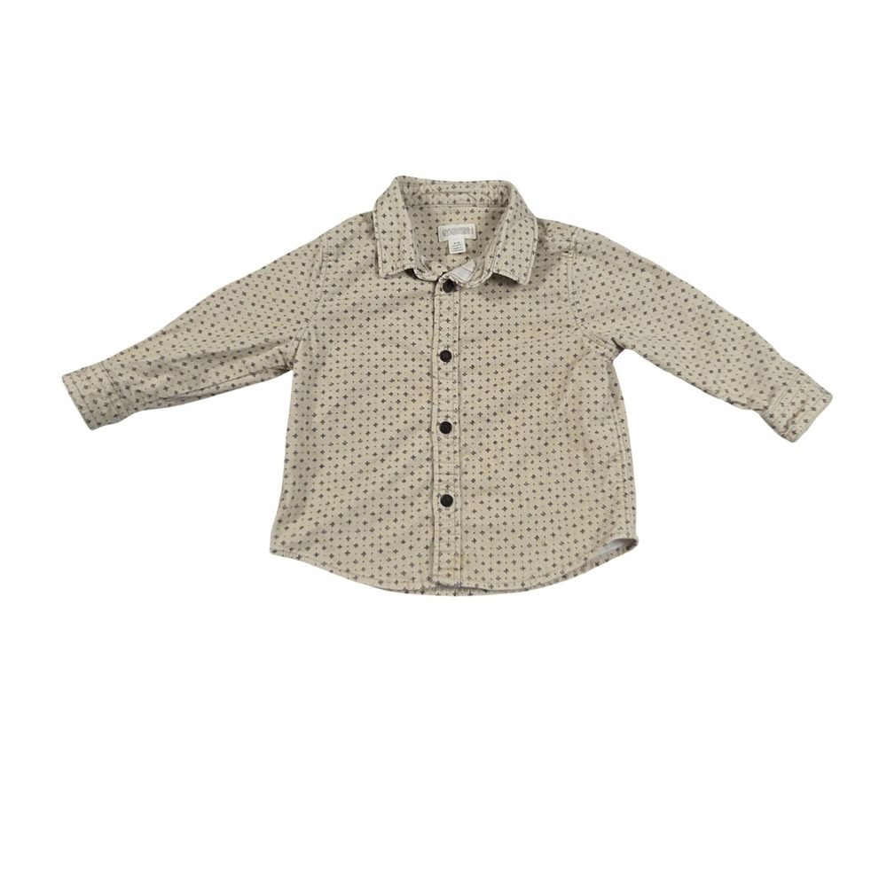 Gymboree Baby Boys Corduroy Button Down Shirt Cream Navy Cross Print 6-12 Months